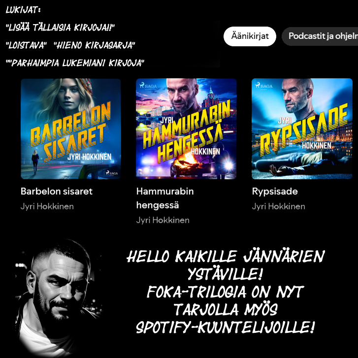 Foka-trilogia tarjolla nyt myös Spotify-palvelussa.